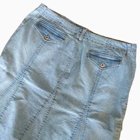 Y2K Light Denim Wash High Waist Midi Flare Jean Skirt Plussize 14 - Picture 5 of 10